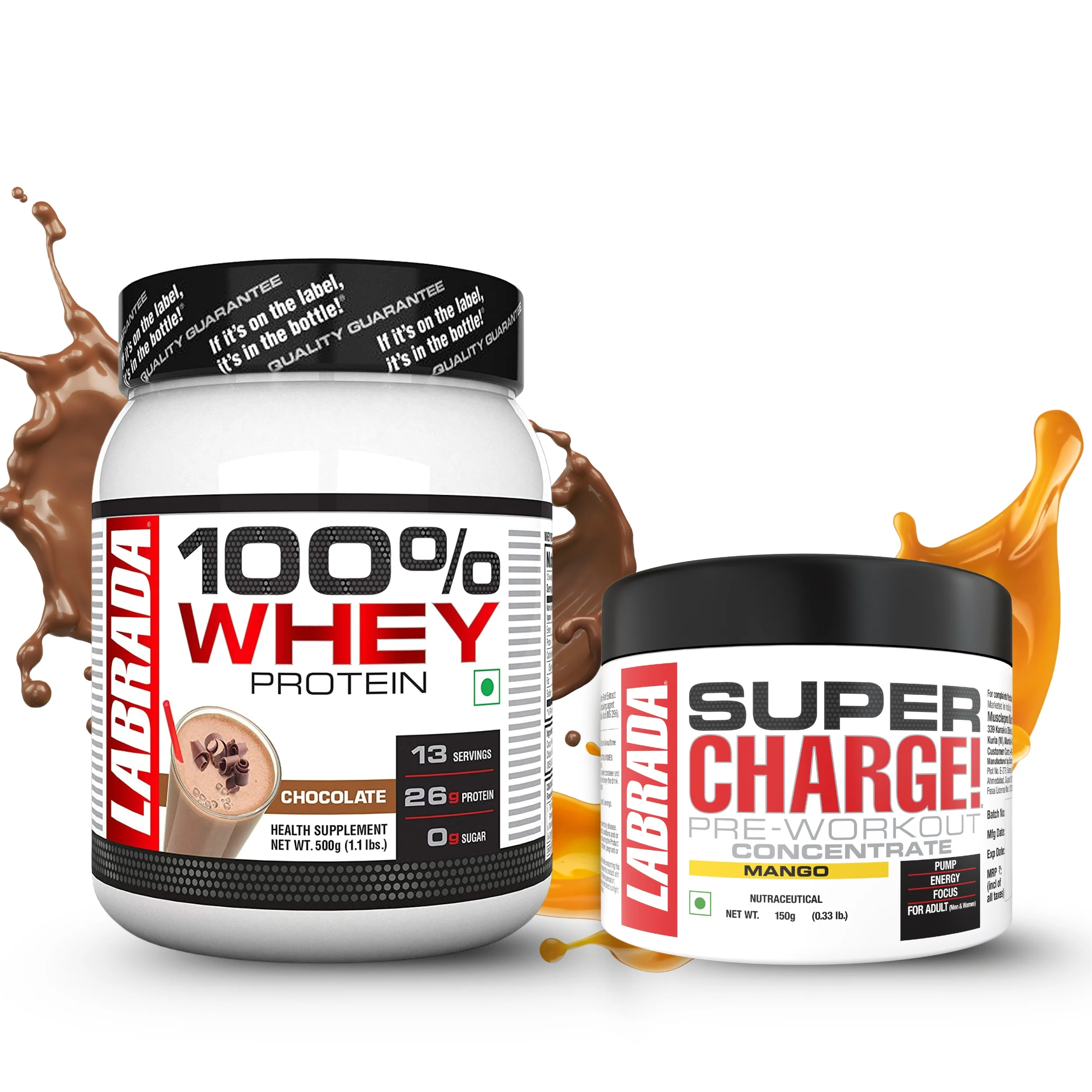 Labrada 100% Whey 1.1lbs Chocolate 500g With Super Charge Pre-Workout Concentrate 150g - Image 3