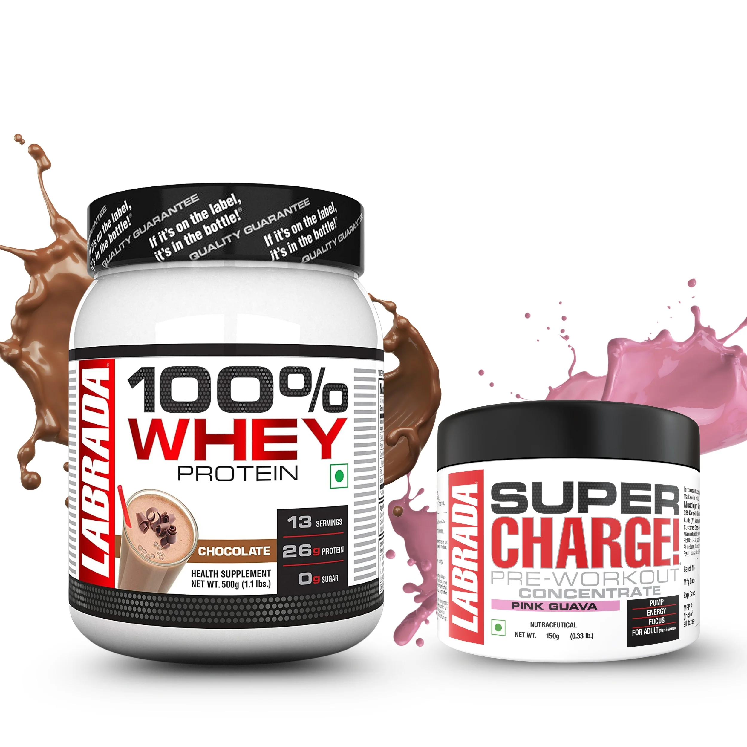 Labrada 100% Whey 1.1lbs Chocolate 500g With Super Charge Pre-Workout Concentrate 150g - Image 5