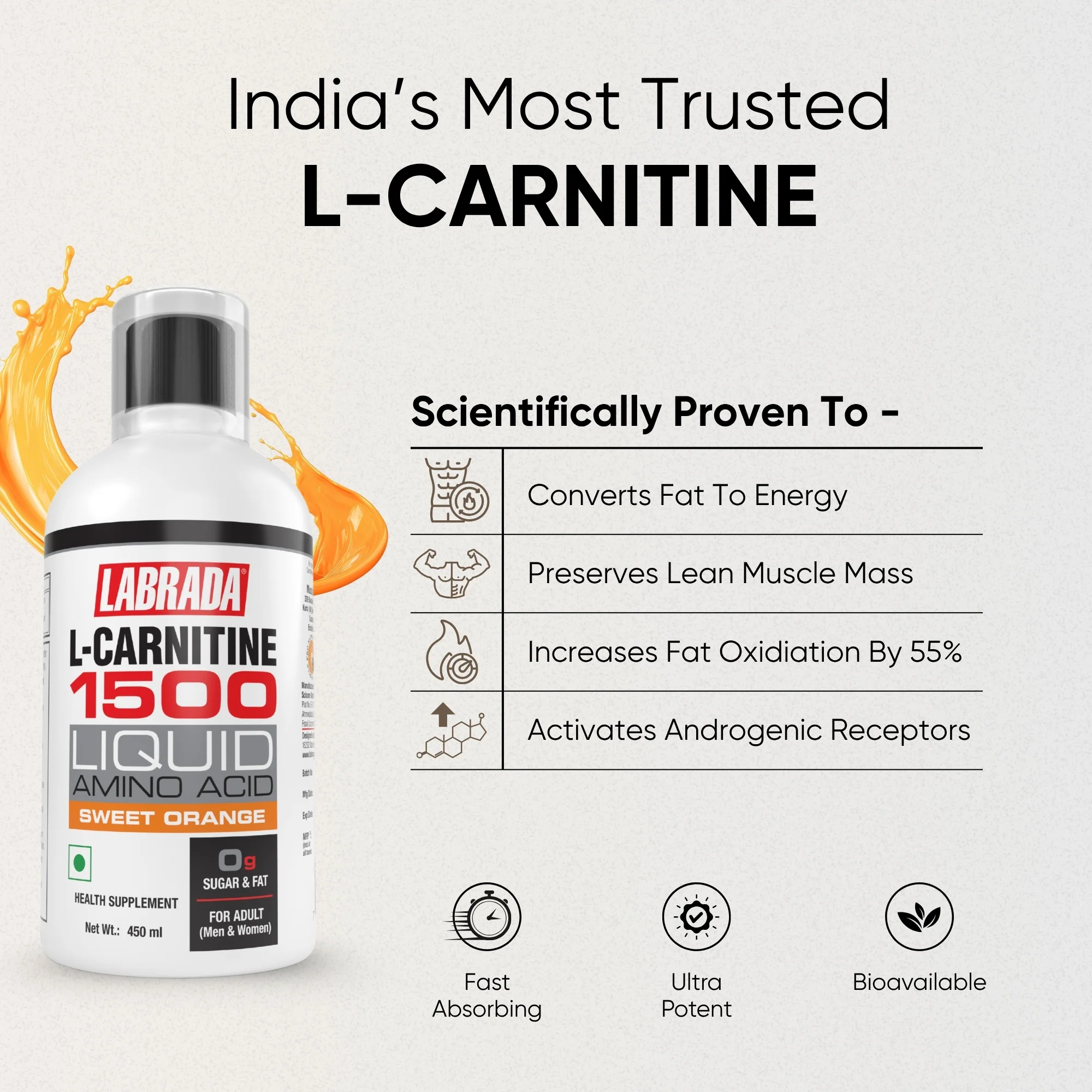 Labrada L-Carnitine 1500mg Sweet Orange 450ml - Image 7