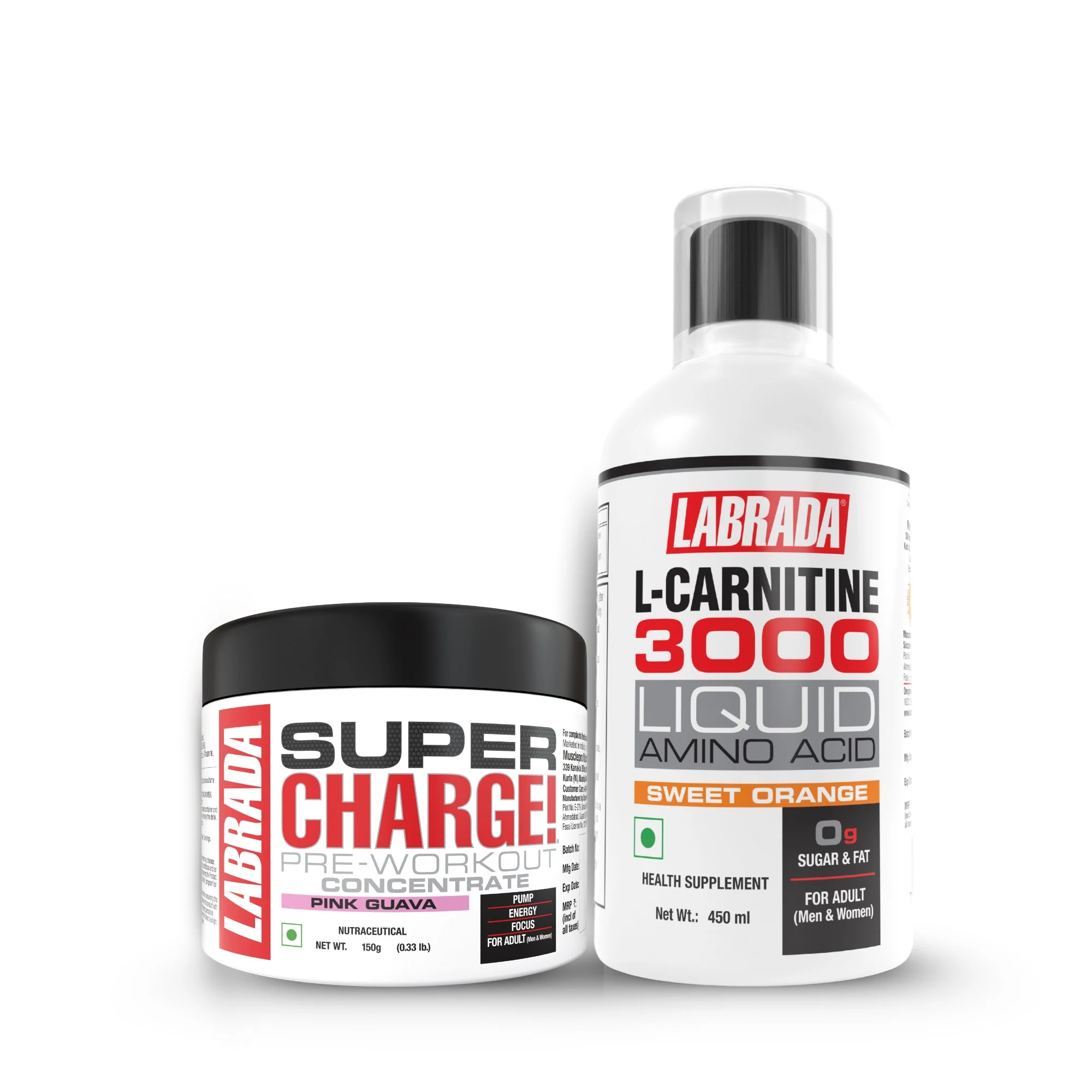 Labrada L-Carnitine 3000mg (Orange) 450ml with Super Charge Pre-Workout Concentrate 150g - Image 5
