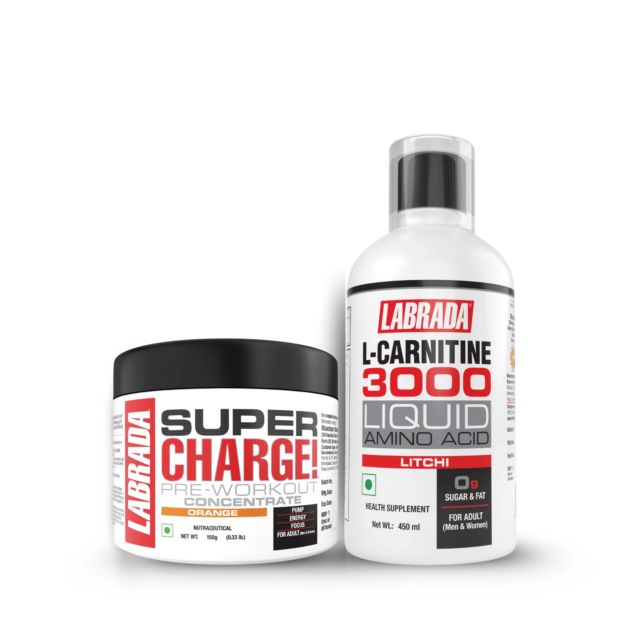 Labrada L-Carnitine 450ml (3000mg) Litchi Flavor + Super Charge Pre-Workout Concentrate 150g - Image 4