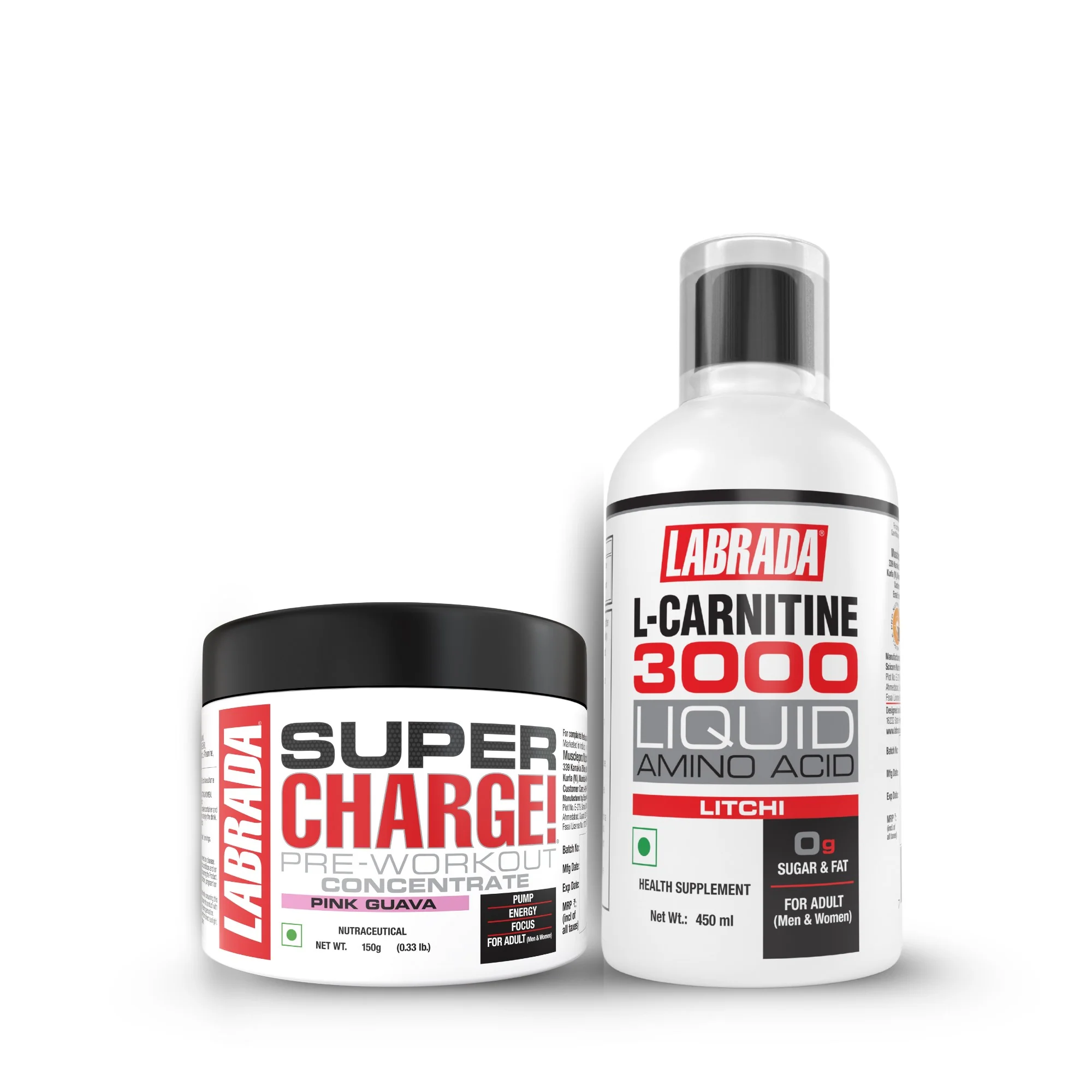 Labrada L-Carnitine 450ml (3000mg) Litchi Flavor + Super Charge Pre-Workout Concentrate 150g - Image 5