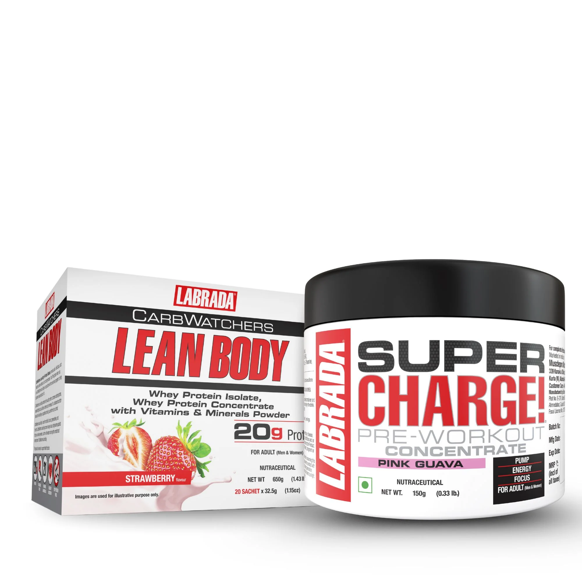 Labrada Leanbody Carbwatchers 20 Sachet Strawberry With Super Charge Pre-Workout Concentrate 150g - Image 4